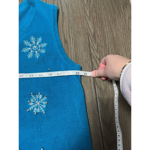 NWT VINTAGE Christopher & Banks Womens XL Snowflake Embroidered Teal Vest 55% Ra - Picture 7 of 8